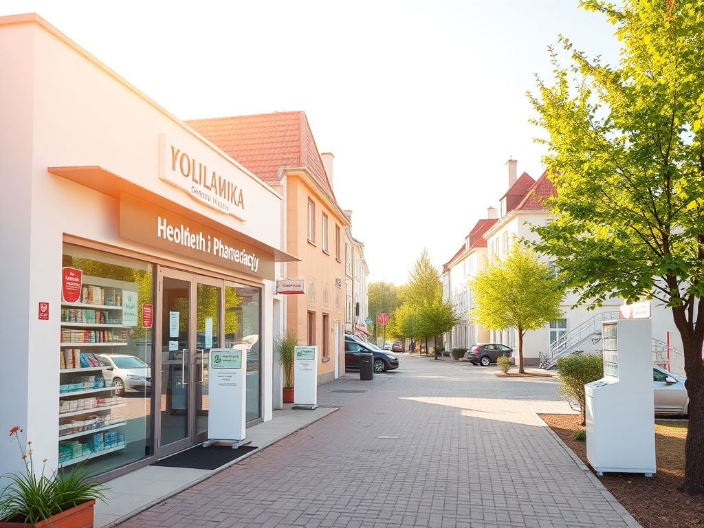 Mapa Torunia z ikonami placówek medycznych, ilustrująca kolejki do specjalistów w Toruniu