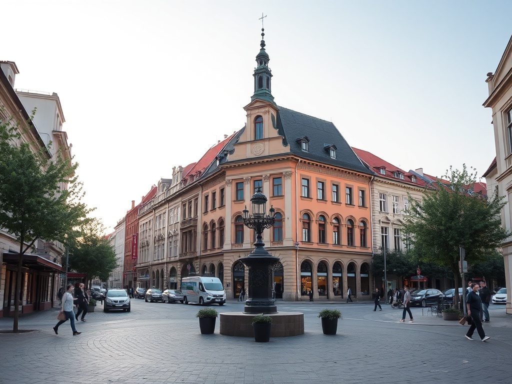 Ilustracja przedstawiająca budowę nowoczesnego obiektu, symbolizującego nowe inwestycje w Toruniu, takie jak budowa żłobka lub centrum zdrowia.