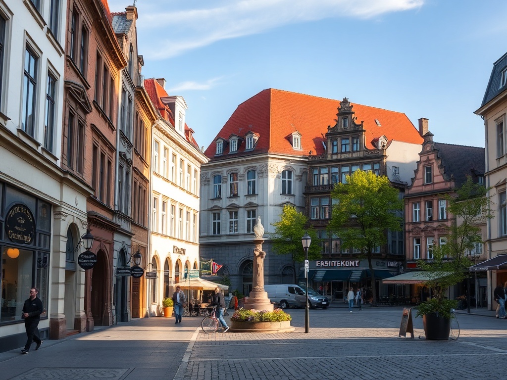 Ilustracja przedstawiająca Toruń z elementami nawiązującymi do kultury i przestrzeni miejskiej, z naciskiem na zmiany w Teatrze Baj Pomorski i ulicy Piastowskiej.